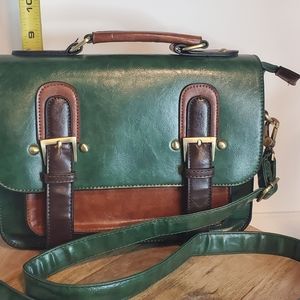 EcoSusi Green & Brown Messenger bag Vegan Leather Funky Bag